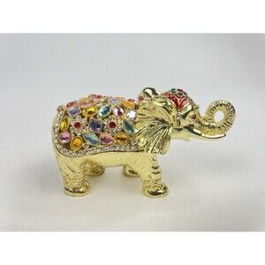 VTG Mini Rhinestones Elephant Trinket Jewelry Box Colour Metal Box Ornament New